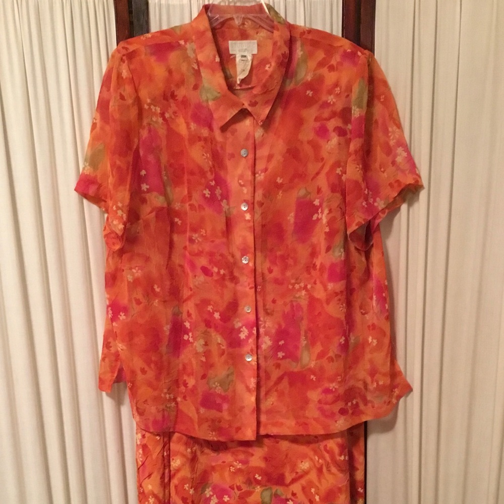 Studio C PLUS Orange Floral Dress W/Jacket Sz 26W